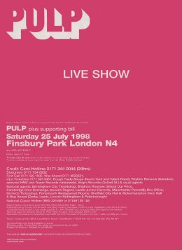 Advert for Pulp at Finsbury Park, 25 July 1998