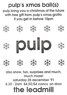 Flyer for Pulp concert at the Sheffield Leadmill, 28 December 1991