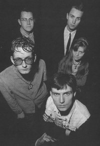 Pulp in 1987, l-r: Jarvis, Nick, Russell, Candida and Steven Havenhand