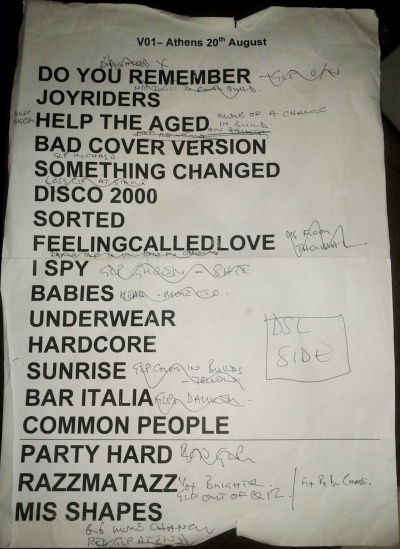Pulp setlist for Athens Terra Vibe Festival, 20 August 2011
