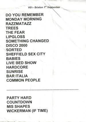 Pulp setlist for Brixton Academy, 1 September 2011