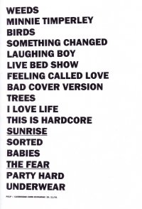 Pulp setlist for Cambridge Corn Exchange, 27 November 2001