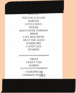Pulp setlist from Dalby Forest, 22 June 2002