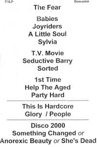 Pulp setlist for Doncaster Dome, 26 November 1998