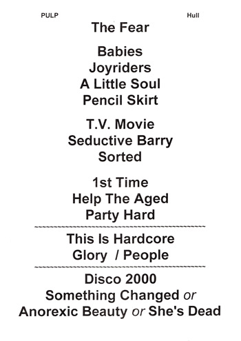 Pulp setlist for Hull Arena, 28 November 1998