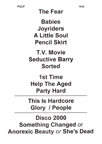Pulp setlist for Hull Arena, 28 November 1998