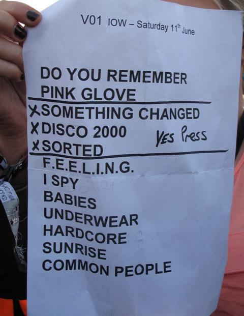 Pulp setlist for Isle of Wight Festival, 11 June 2011