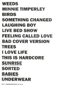 Pulp setlist for Manchester Apollo, 25 November 2001