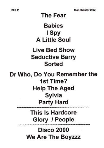 Pulp setlist for Manchester Apollo, 22 November 1998