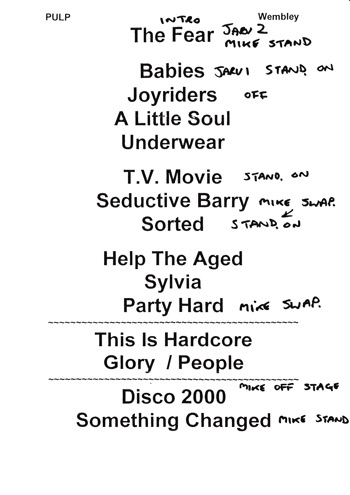 Pulp setlist for Wembley Arena, 19 November 1998