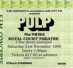 Pulp ticket for Liverpool Royal Court, 21 November 1998