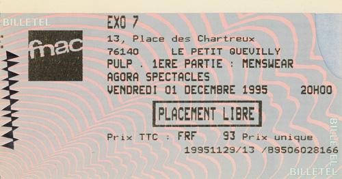 Pulp ticket for Rouen Exo 7, 1 December 1995