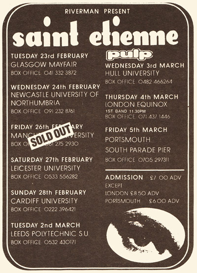 Saint Etienne and Pulp on tour, February 1993