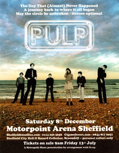 Advert for Pulp at Sheffield Arena, 8 December 2012