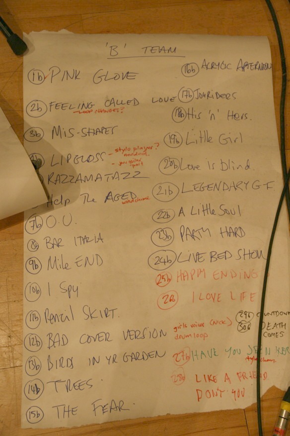 Pulp's Rehearsal List
