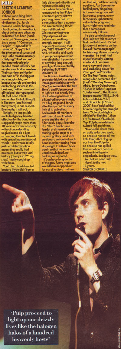 Melody Maker review of Pulp at Brixton Academy, December 1995