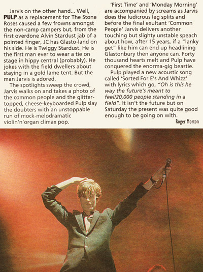 NME review of Pulp at the 1995 Glastonbury Festival