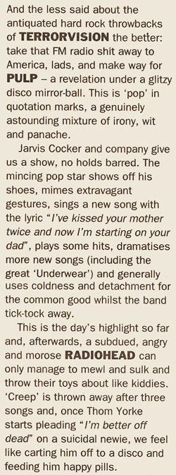 NME review for Pulp at Reading Festival, 27 August 1994