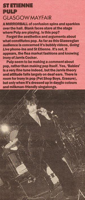 NME review of Pulp at Glasgow Mayfair, 23 February 1993