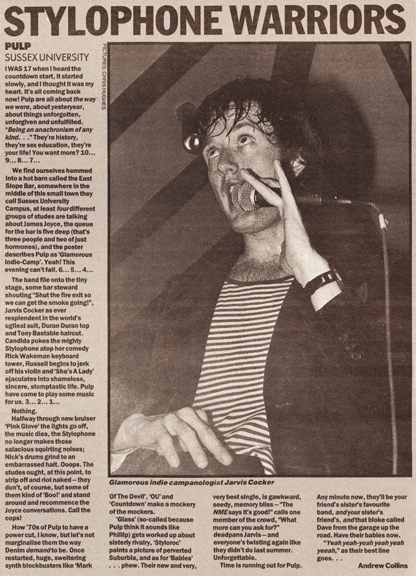 NME review of Pulp at Brighton Sussex University, 7 October 1992