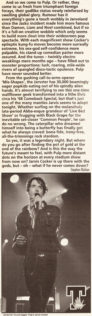 NME Review of Pulp at the T In The Park Festival, 14 July 1996